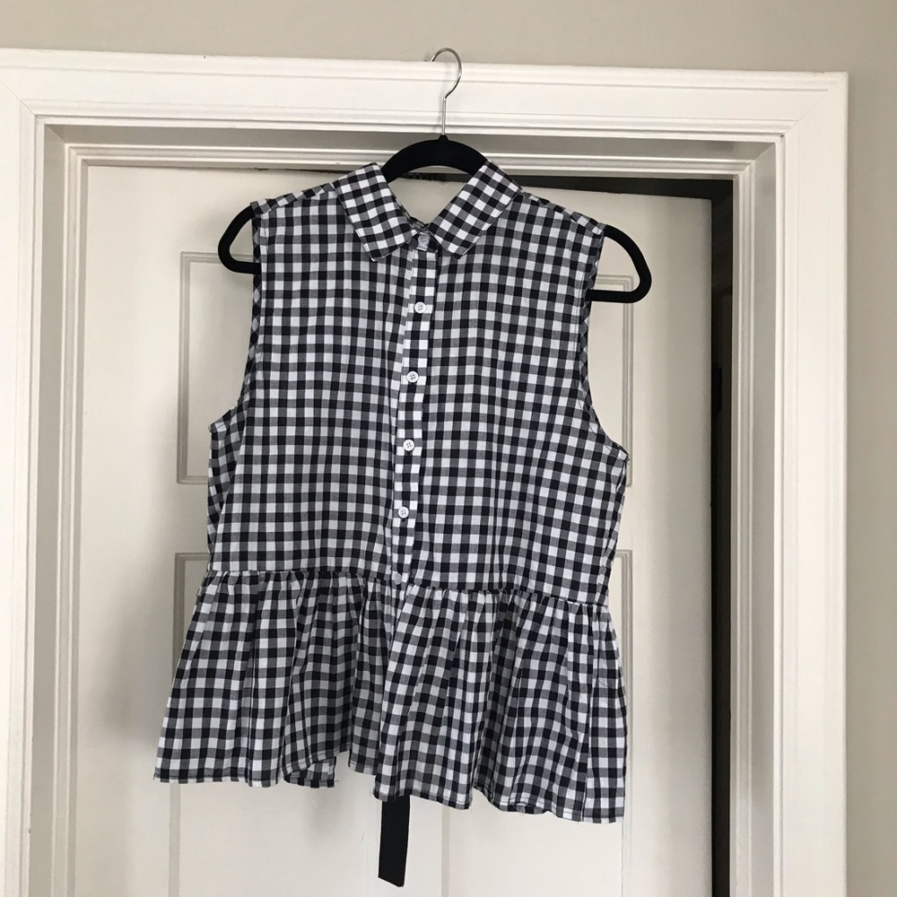 Black and white check peplum top
